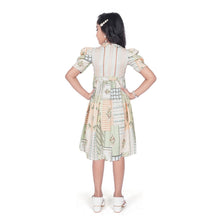 Generic Girl's Digital Knitted Printed Half Sleeve Close Neck Dress (Light Green)