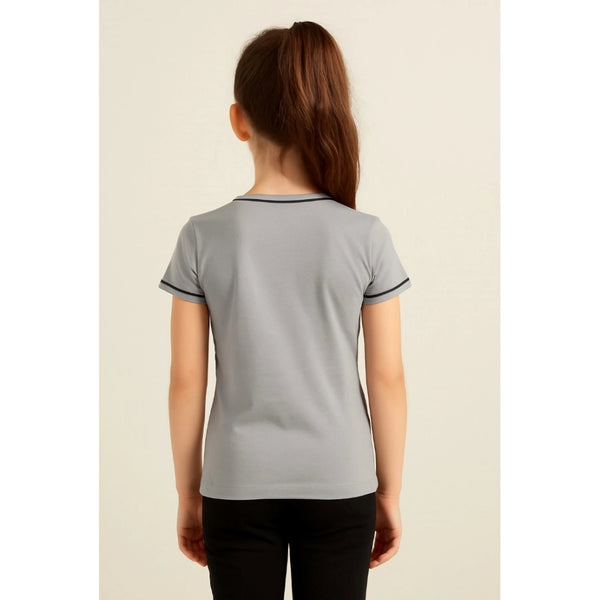 Generic Girl's Cotton Printeded Round Neck T-Shirt (Grey)