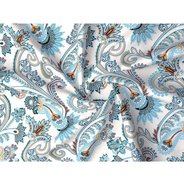 Cotton Blend Floral Printed Double Bedsheet with 2 Pillow Covers (White)