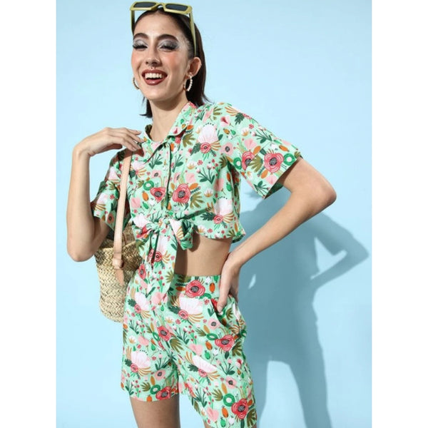 Generic Women's Polyester Floral Short Sleeve Co-Ord Set (Multicolor)