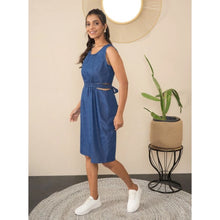 Generic Women's Denim Solid Sleeveless Dress (Blue)
