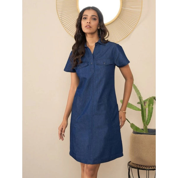 Generic Women's Denim Solid Sleeveless Dress (Blue)