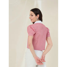Women's Cotton Checkered Half Sleeve Shirt (Red - White)