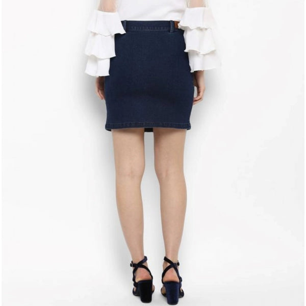 Generic Women's Denim Front Button Buttoned Skirt (Blue)