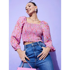 Women's Polyester Floral Long Sleeves Top (Multicolor)