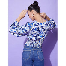 Women's Polyester Floral Long Sleeves Top (Blue)