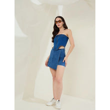 Women's Denim Lycra Solid Sleeveless Top (Blue)