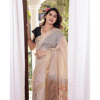Women's Blended_Cotton Woven_Motifs Saree With Unstitched Blouse 5.5Mtr (Light_Beige)