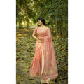 Women's Silk_Blend Checked Saree With Unstitched Blouse 5.5Mtr (Peach)