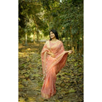 Women's Silk_Blend Checked Saree With Unstitched Blouse 5.5Mtr (Peach)