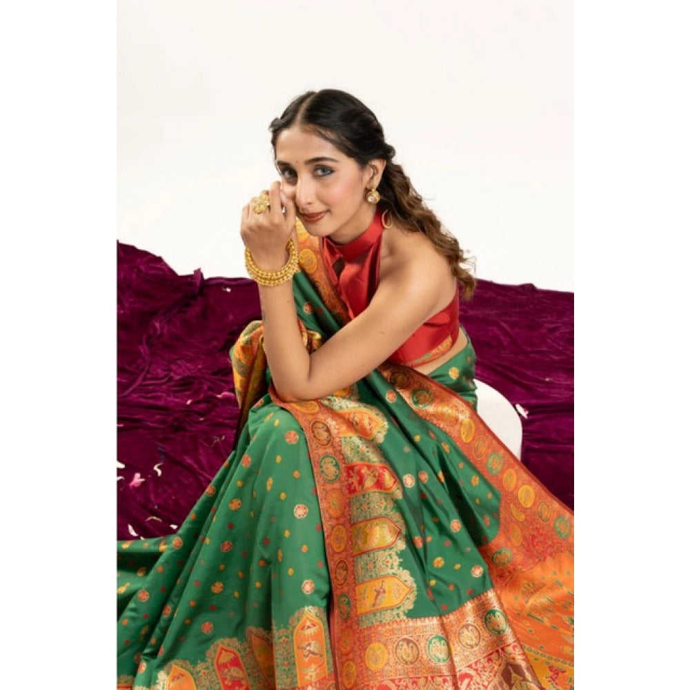Women's Faux_Banarasi Woven Motifs Saree With Unstitched Blouse 5.5Mtr (Green)