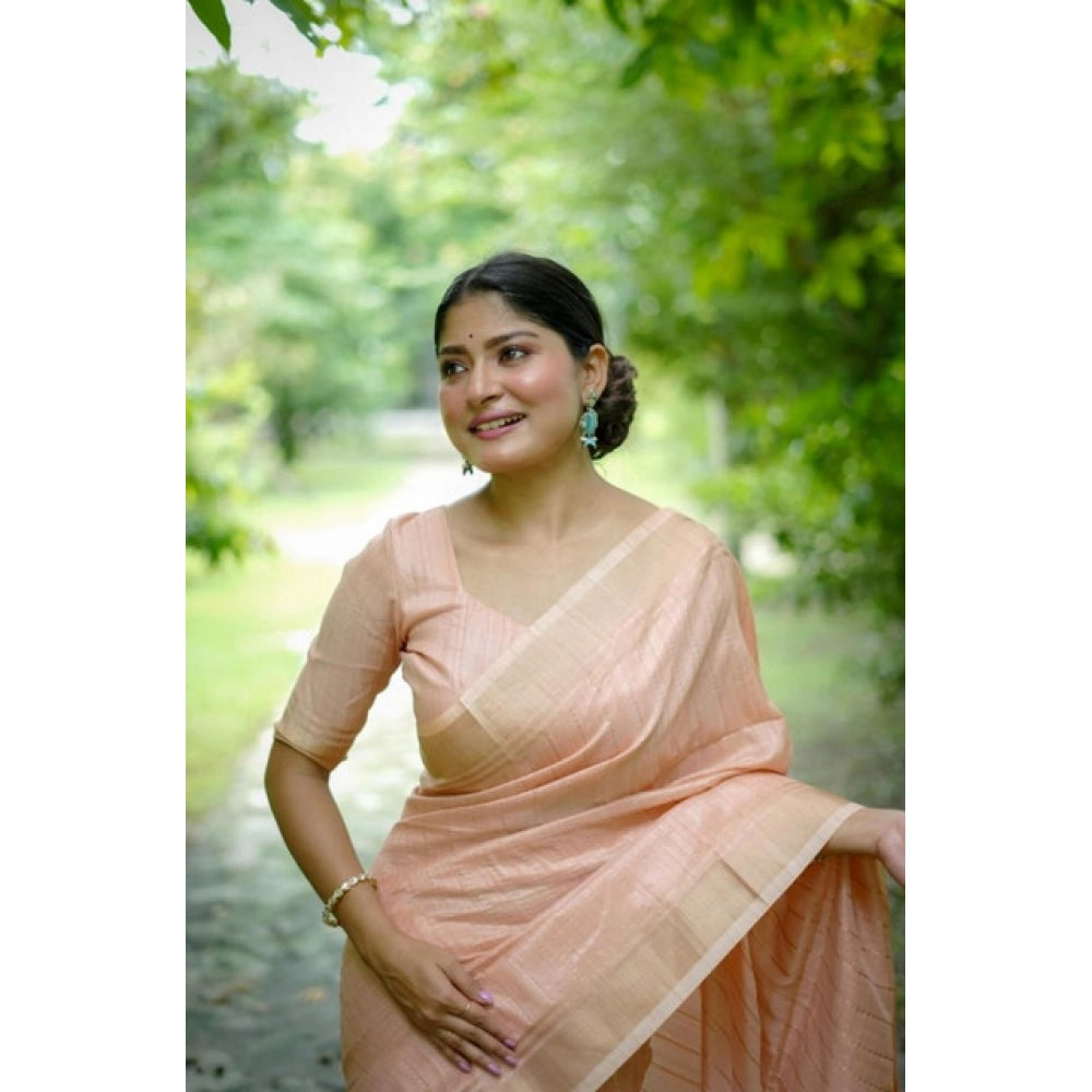 Women's Faux_Banarasi Lining Pattern Saree With Unstitched Blouse 5.5Mtr (Peach)