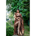 Women's Faux_Banarasi Lining Pattern Saree With Unstitched Blouse 5.5Mtr (Light_Brown)