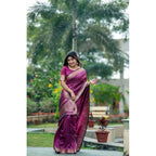 Women's Faux_Banarasi Lining Pattern Saree With Unstitched Blouse 5.5Mtr (Magenta)