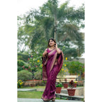 Women's Faux_Banarasi Lining Pattern Saree With Unstitched Blouse 5.5Mtr (Magenta)