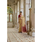 Women's Silk_Blend Ethnic Ikat Pattern Saree With Unstitched Blouse 5.5Mtr (Cream)