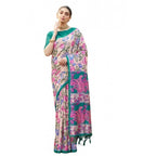 Women's Faux_Tussar Kalamkari_Print Saree With Unstitched Blouse 5.5Mtr (Green)