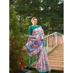 Women's Faux_Tussar Kalamkari_Print Saree With Unstitched Blouse 5.5Mtr (Green)