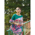 Women's Faux_Tussar Kalamkari_Print Saree With Unstitched Blouse 5.5Mtr (Green)