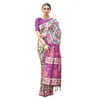 Women's Faux_Tussar Kalamkari_Print Saree With Unstitched Blouse 5.5Mtr (Purple)