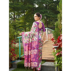 Women's Faux_Tussar Kalamkari_Print Saree With Unstitched Blouse 5.5Mtr (Purple)