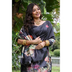 Women's Faux_Tussar Floral Saree With Unstitched Blouse 5.5Mtr (Black)