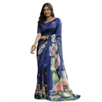 Women's Faux_Tussar Floral Saree With Unstitched Blouse 5.5Mtr (Navy_Blue)