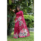 Women's Faux_Tussar Floral Saree With Unstitched Blouse 5.5Mtr (Pink)