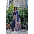 Women's Faux_Tussar Geometric_Print Saree With Unstitched Blouse 5.5Mtr (Blue)