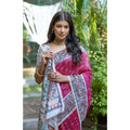 Women's Faux_Tussar Geometric_Print Saree With Unstitched Blouse 5.5Mtr (Pink)