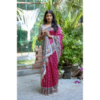 Women's Faux_Tussar Geometric_Print Saree With Unstitched Blouse 5.5Mtr (Pink)