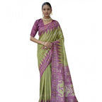 Women's Faux_Tussar Ikat Saree With Unstitched Blouse 5.5Mtr (Green)