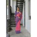 Women's Faux_Tussar Ikat Saree With Unstitched Blouse 5.5Mtr (Peach)