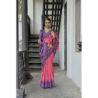 Women's Faux_Tussar Ikat Saree With Unstitched Blouse 5.5Mtr (Peach)