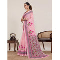 Women's Linen Floral Printed Saree With Unstitched Blouse 5.5Mtr (Pink)