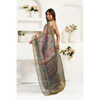 Women's Faux Linen Printed Ready to wear Saree With Unstitched Blouse 5.5Mtr (Multicolor)