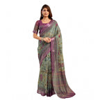 Women's Faux Linen Printed Ready to wear Saree With Unstitched Blouse 5.5Mtr (Multicolor)