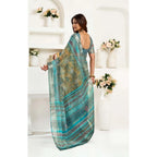 Women's Faux Linen Printed Ready to wear Saree With Unstitched Blouse 5.5Mtr (Multicolor)