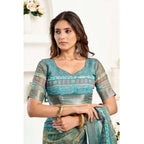 Women's Faux Linen Printed Ready to wear Saree With Unstitched Blouse 5.5Mtr (Multicolor)
