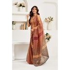 Women's Faux Linen Geometric Print Ready to wear Saree With Unstitched Blouse 5.5Mtr (Brown)