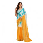 Women's Faux Linen Abstract Print Ready to wear Saree With Unstitched Blouse 5.5Mtr (Multicolor)