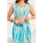 Women's Faux Linen Abstract Print Ready to wear Saree With Unstitched Blouse 5.5Mtr (Multicolor)