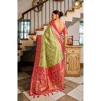 Women's Silk Blend Booti Work Ready to wear Saree With Unstitched Blouse 5.5Mtr (Green)