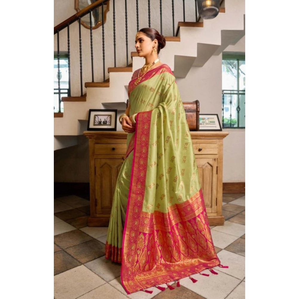 Women's Silk Blend Booti Work Ready to wear Saree With Unstitched Blouse 5.5Mtr (Green)