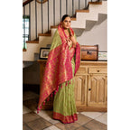 Women's Silk Blend Booti Work Ready to wear Saree With Unstitched Blouse 5.5Mtr (Green)