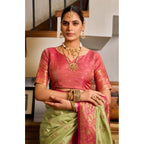 Women's Silk Blend Booti Work Ready to wear Saree With Unstitched Blouse 5.5Mtr (Green)