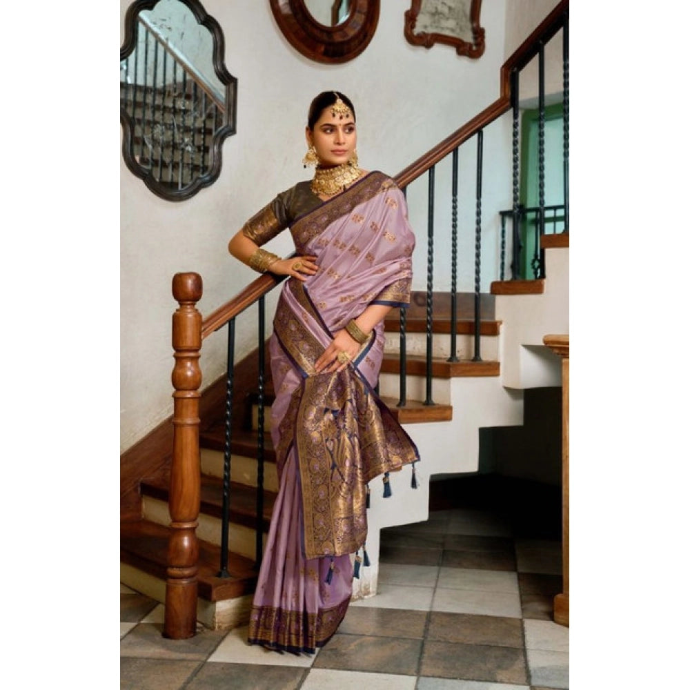 Women's Silk Blend Booti Work Ready to wear Saree With Unstitched Blouse 5.5Mtr (Lavender)