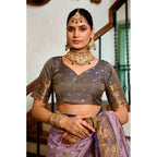 Women's Silk Blend Booti Work Ready to wear Saree With Unstitched Blouse 5.5Mtr (Lavender)