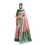 Women's Silk Blend Booti Work Ready to wear Saree With Unstitched Blouse 5.5Mtr (Peach)