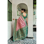 Women's Silk Blend Booti Work Ready to wear Saree With Unstitched Blouse 5.5Mtr (Peach)